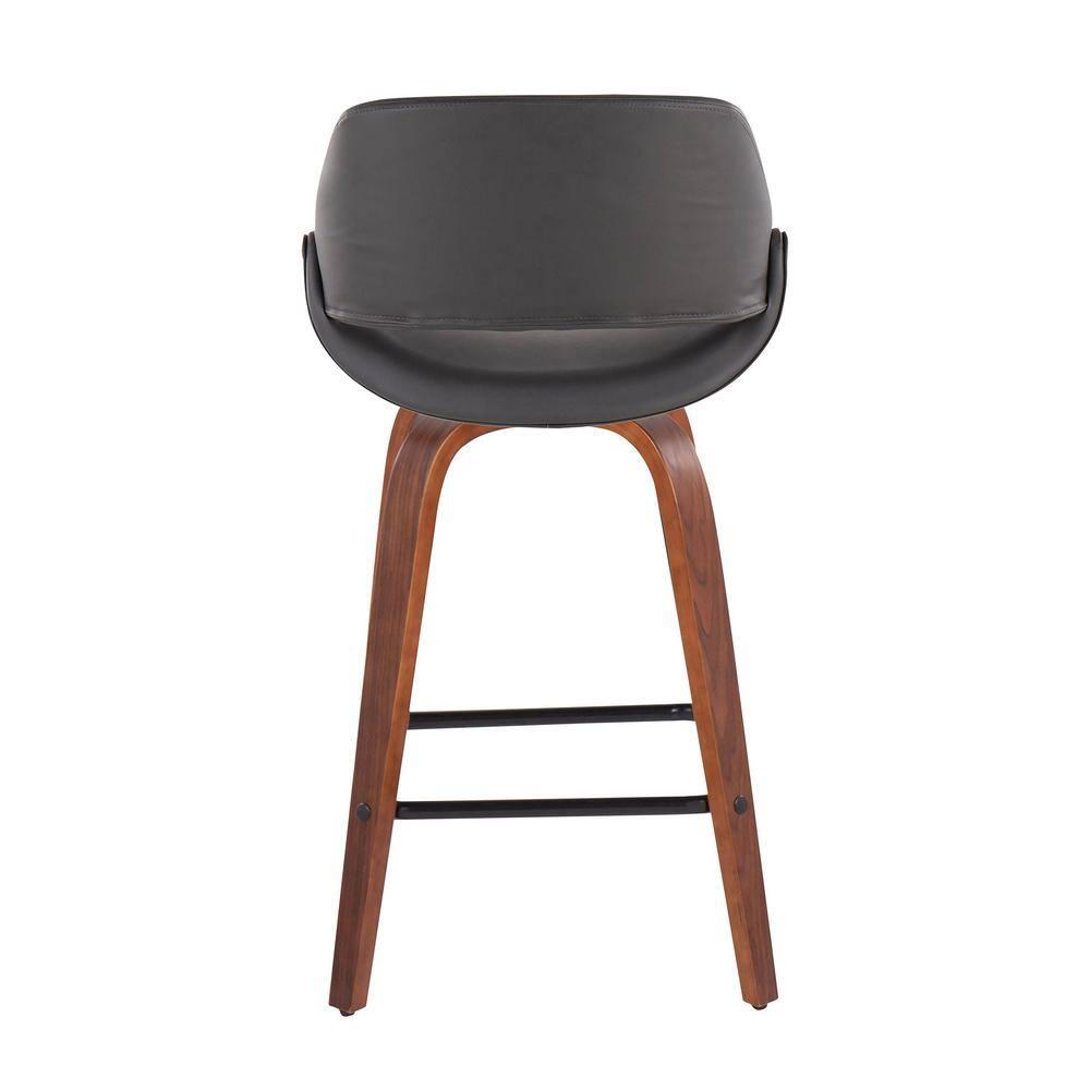 Set of 2 Fabrico Square PU Leather/Wood Counter Height Barstools Walnut/Gray/Black - LumiSource: Swivel, Foam-Filled, Veneer Finish, 250lbs Capacity