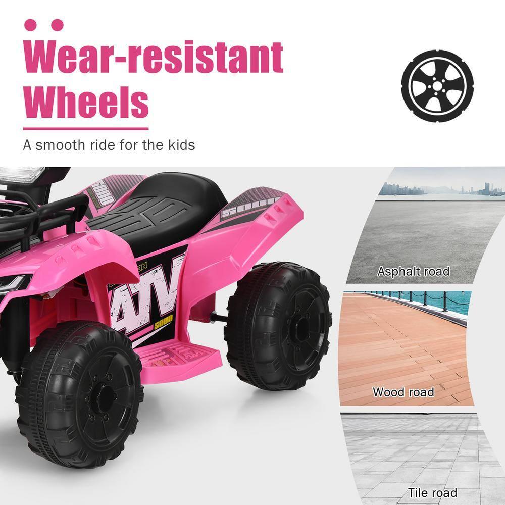 Costway 6V Kids ATV Quad Electric Ride On Car Toy Toddler with LED Light MP3 Pink