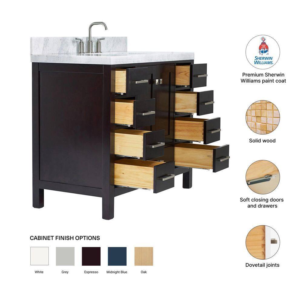 Cambridge 42'' Single Bathroom Vanity with Carrara Marble Top