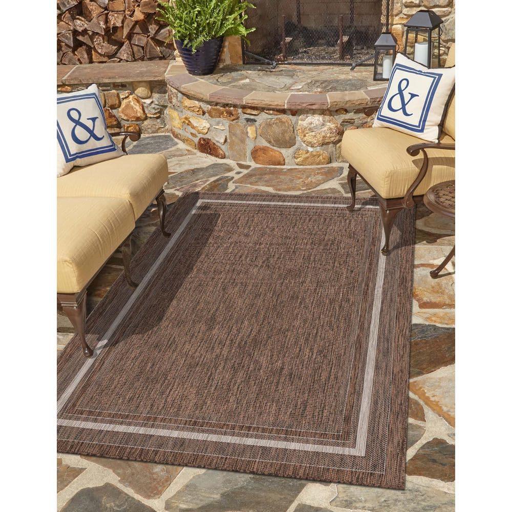 Unique Loom 5' 3 x 8' 0 Rectangle Indoor/Outdoor Border Brown Area Rug