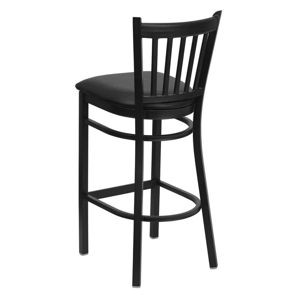 Flash Furniture HERCULES Series Black Vertical Back Metal Restaurant Barstool - Black Vinyl Seat