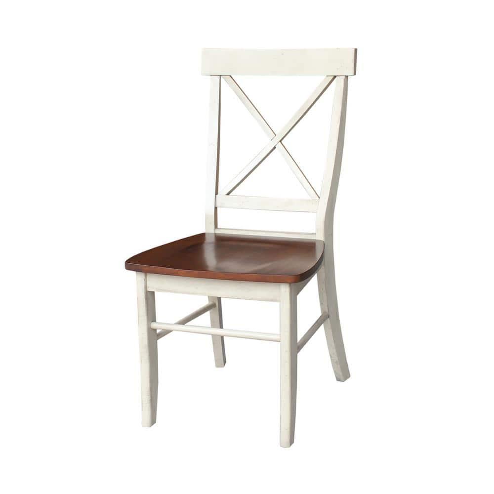 Set of 2 X Back Chairs with Solid Wood Seats Antiqued Almond/Espresso - International Concepts: Hardwood High Back Dining Furniture