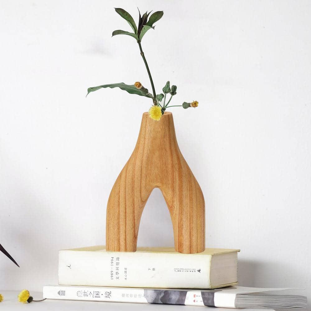 Decorative Arched Wood Vase, Natural