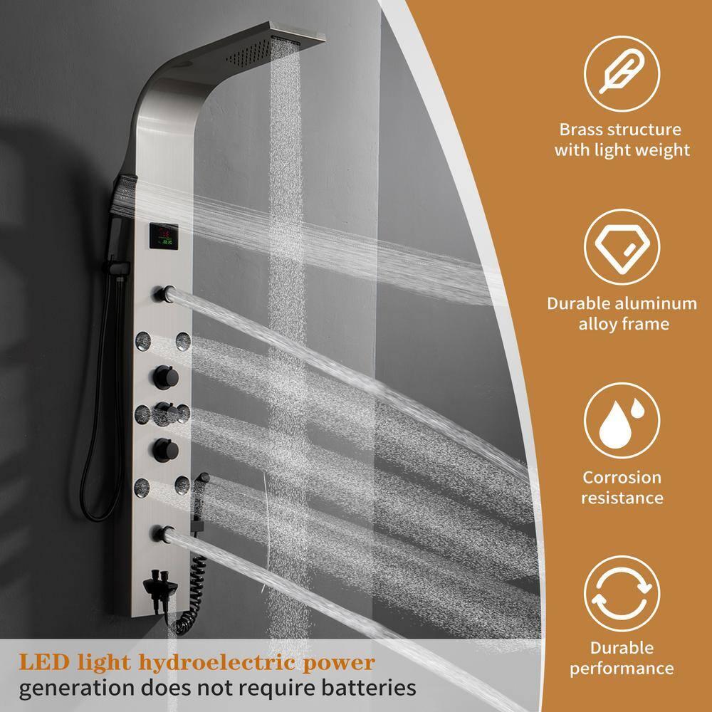 BWE 8-Jet Rainfall Shower Panel System with Rainfall Waterfall Shower Head and Shower Wand in