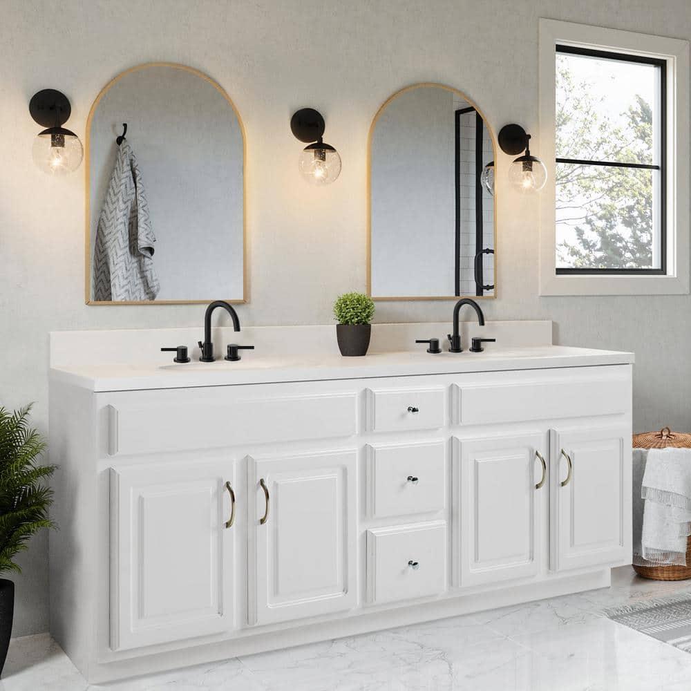 Design House 73 Inch Cultured Marble Vanity Top Two Sinks with Backsplash, White