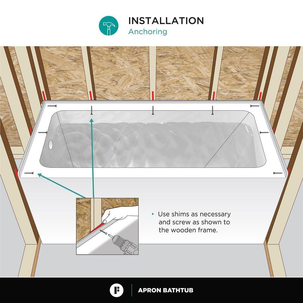 Fine Fixtures Acrylic-Fiberglass Soaking Bathtub, White. Alcove | Apron Front Right Hand 72"x36"