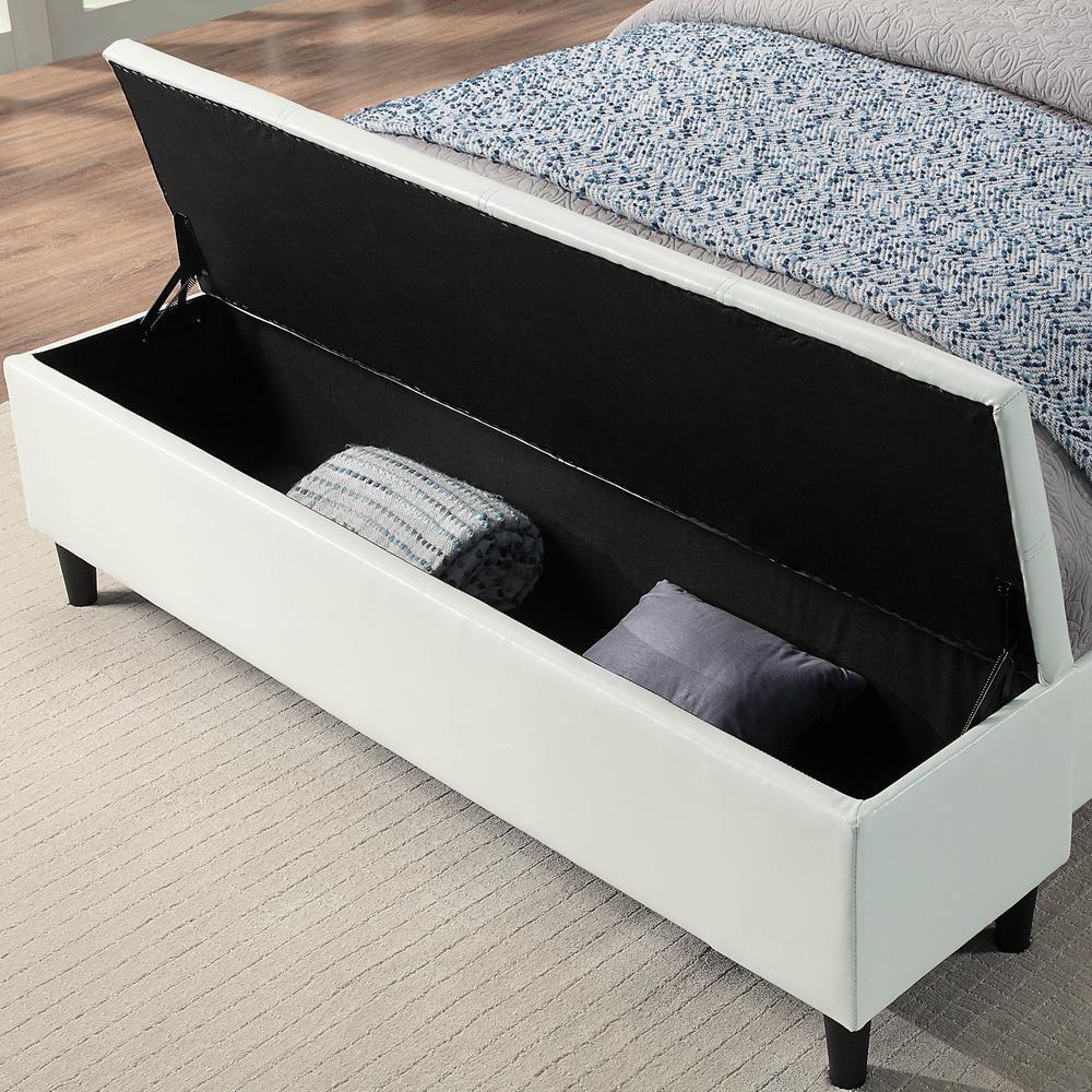 Full Kerwin Flannelette Bed with Bench Storage White - HOMES: Inside + Out: Upholstered Platform, No Box Spring Required