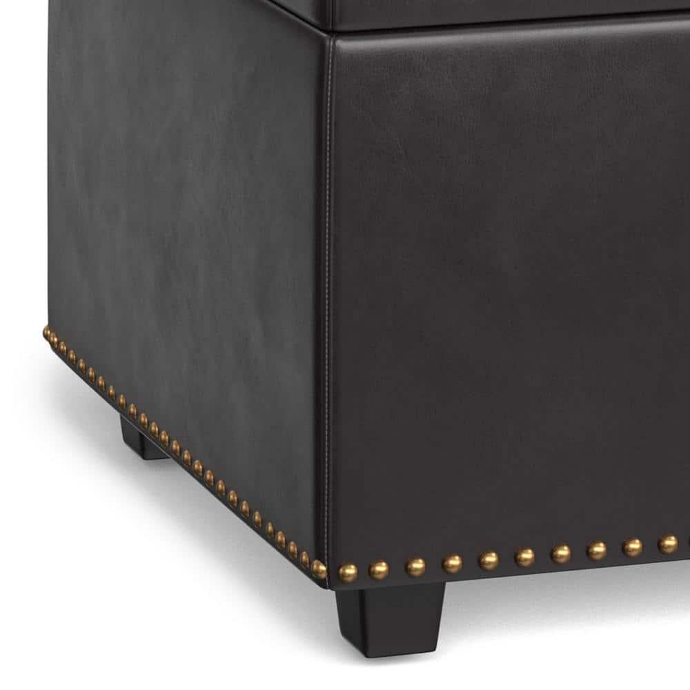 Simpli Home Hamilton 44"W Upholstered Lift-Top Storage Ottoman with Nailhead Trim and Tufted Detailing
