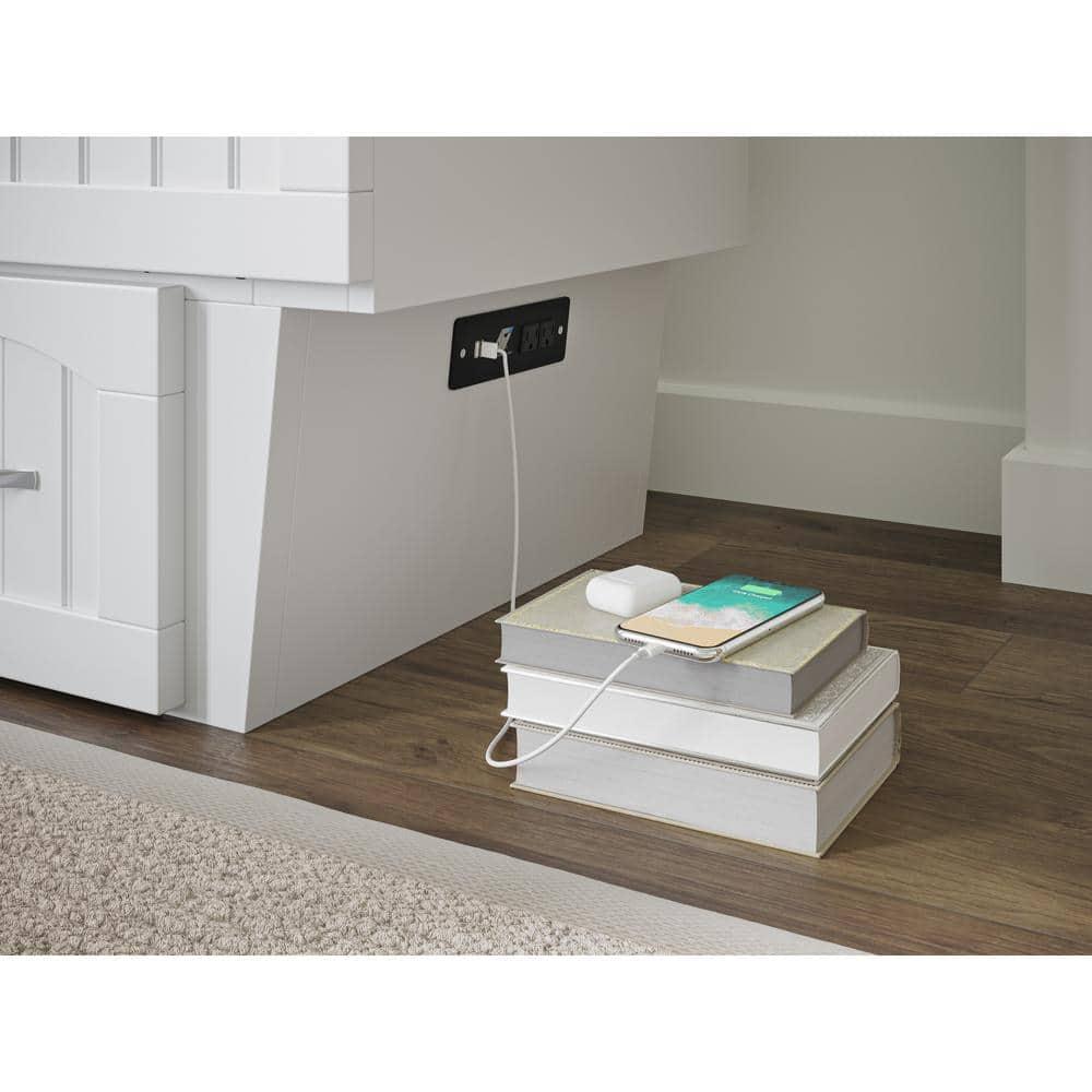 Nantucket Murphy Bed Chest Twin in White with Charging Station & Coolsoft Mattress
