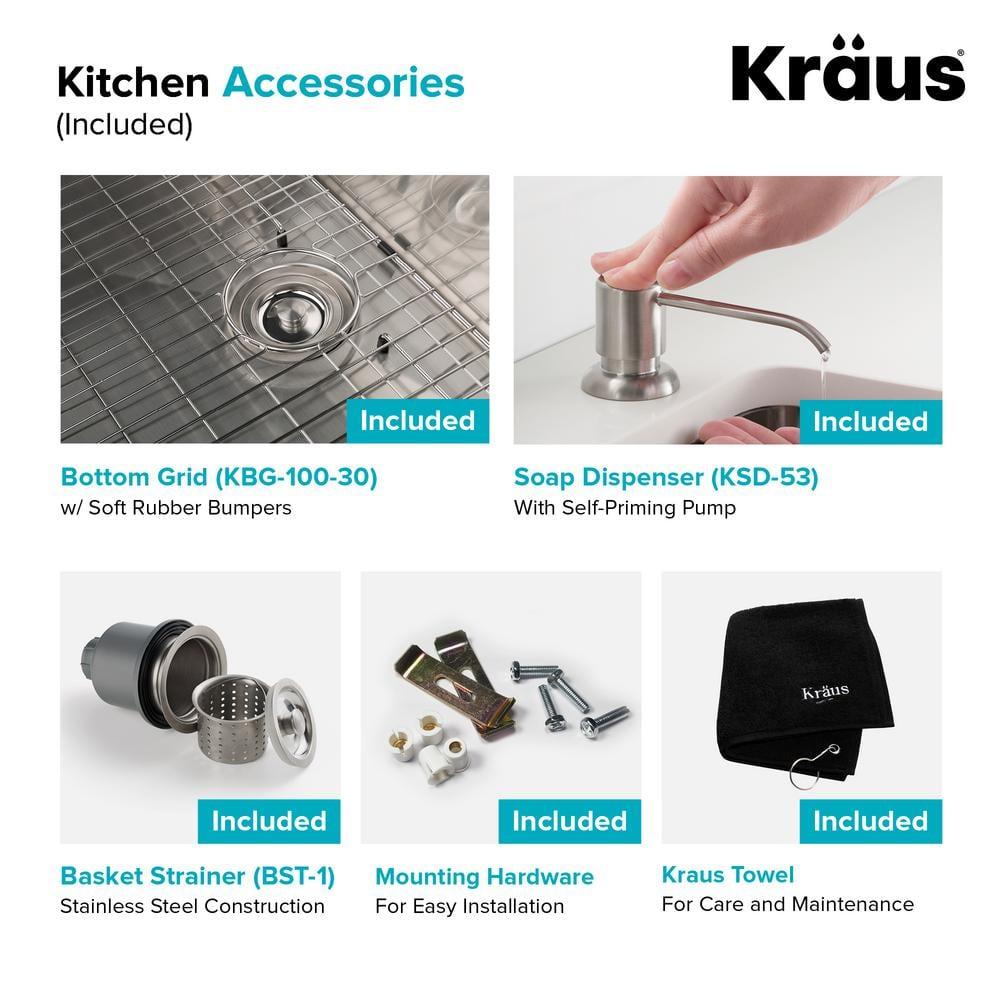 Kraus KRAUS 30-in Standart PRO Kitchen Sink Combo Set with Bolden Kitchen Faucet and Soap Dispenser KHU100-30-1610-53SS