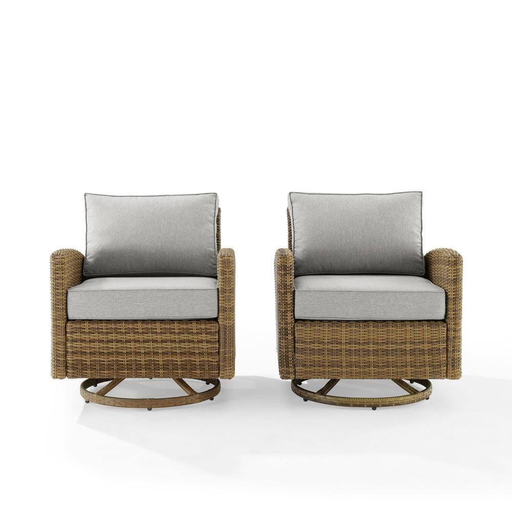 2pk Bradenton Steel Outdoor Swivel Rocking Chairs Gray/Weathered Brown - Crosley