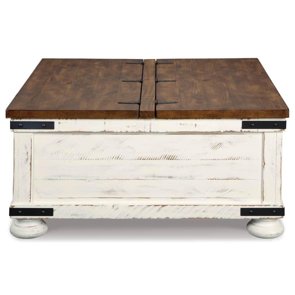 Wystfield Cocktail Table with Storage White/Brown - Signature Design by Ashley: Rectangular Lift-Top, Distressed Two-Tone Finish