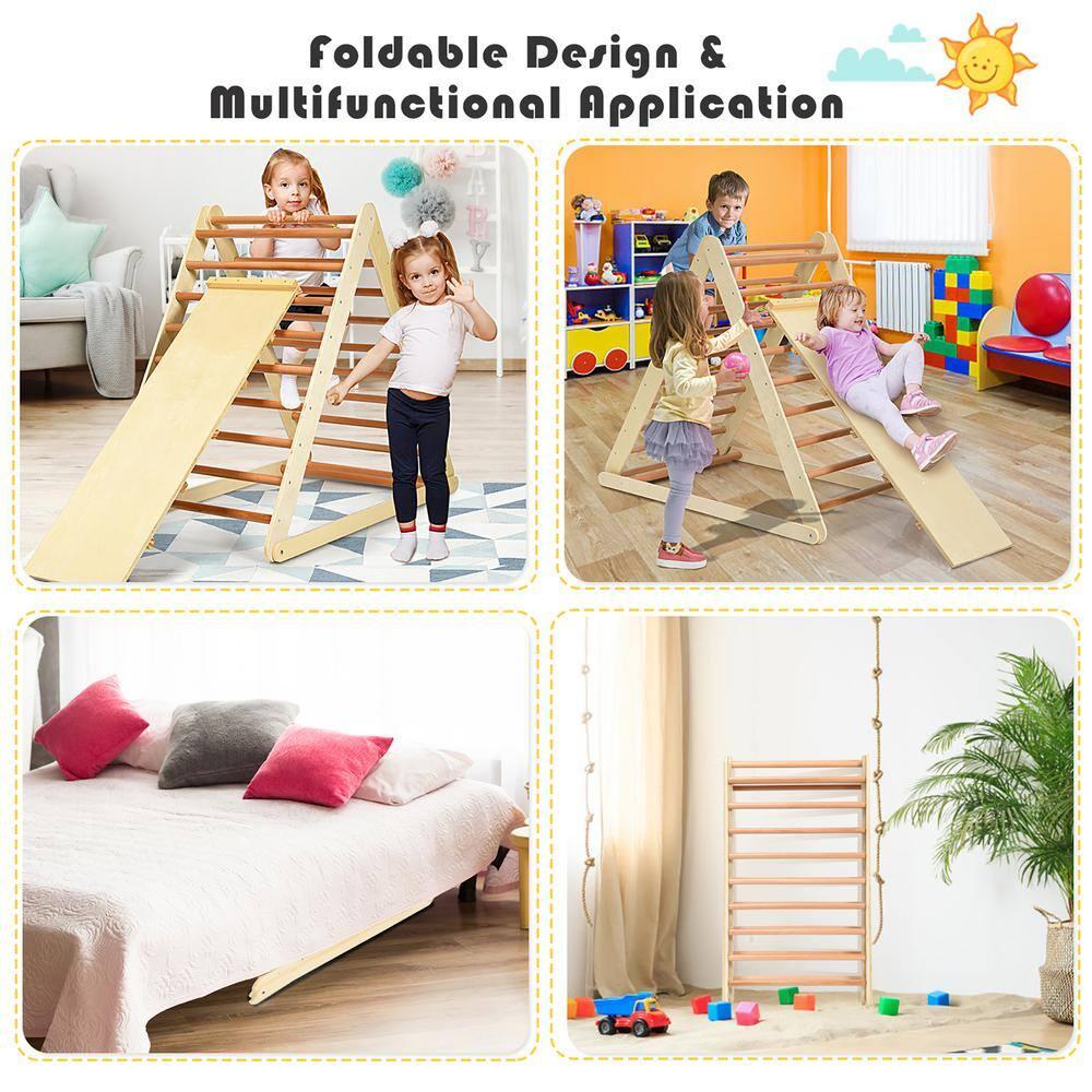 Costway Foldable Wooden Climbing Triangle Indoor Home Climber w/ Ladder for Toddler Baby