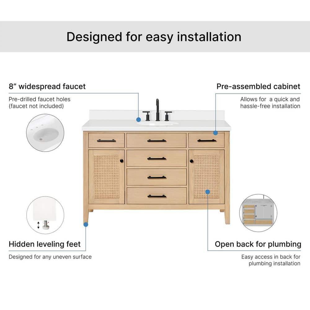 ARIEL Broeder 55 Single Sink Bathroom Vanity with Pure White Quartz Top
