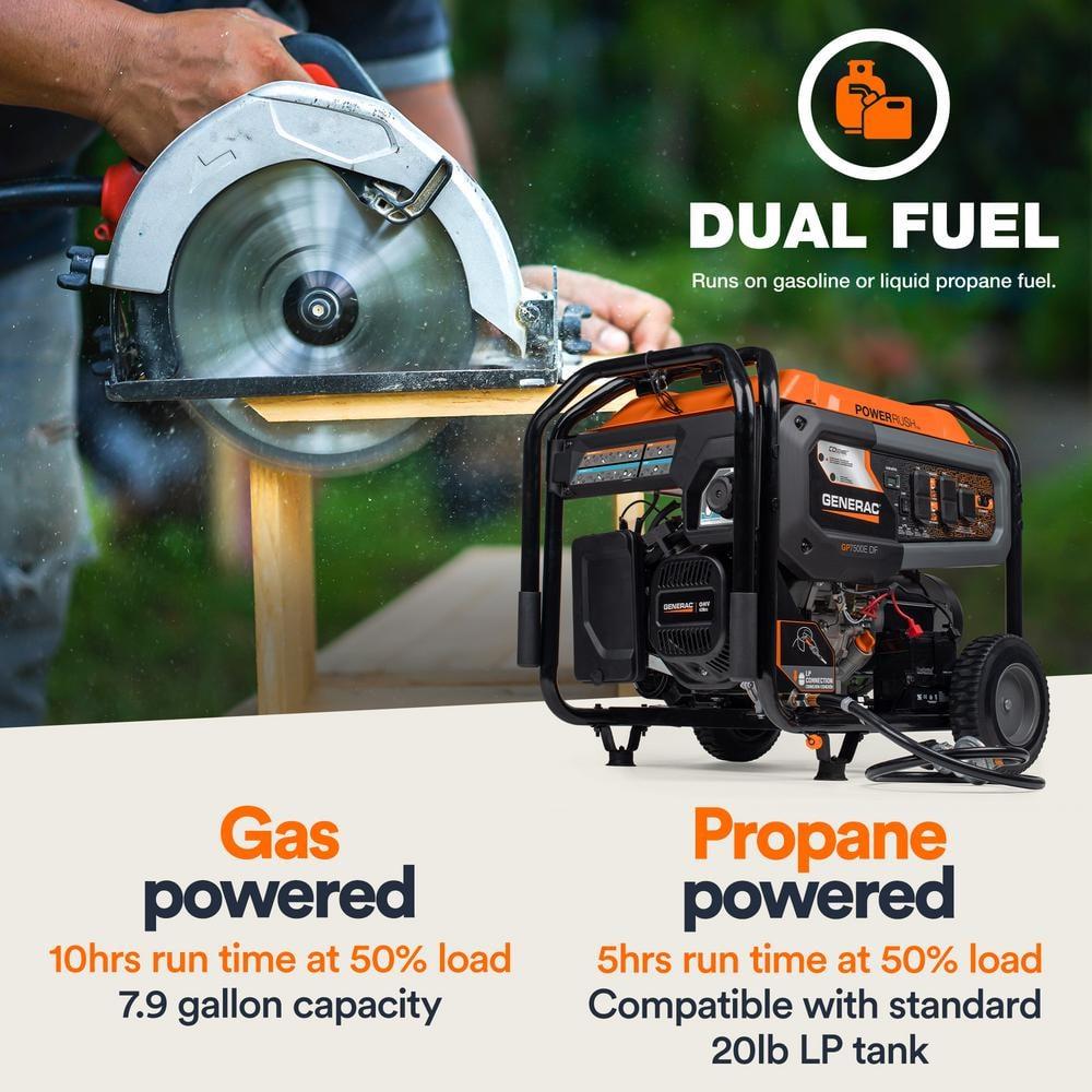 Generac 8011 GP7500E 7,500-Watt Dual-Fuel Compatible Portable Generator, 49-ST