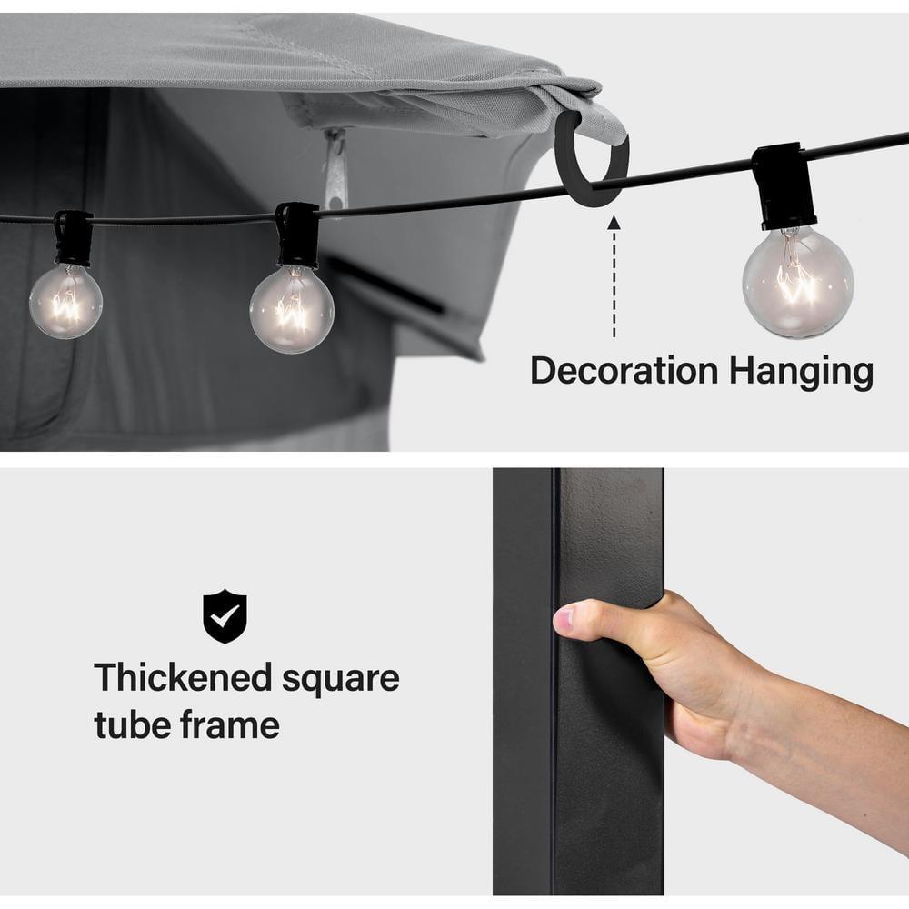 LAUSAINT HOME 10'x13' Patio Gazebo, Double Roof Outdoor Shelter Tent with Mosquito Nettings and Privacy Screens, Gray