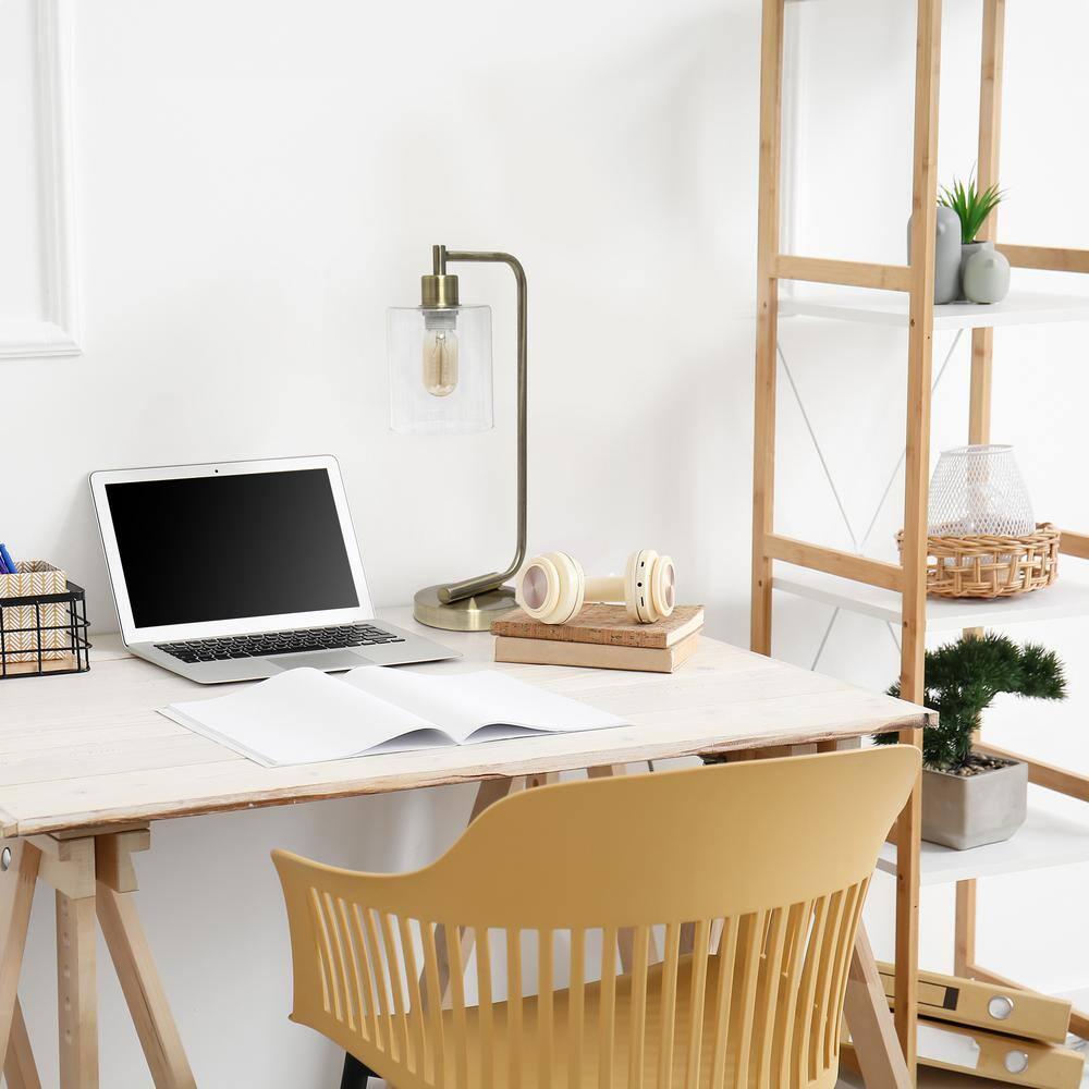 Modern Iron Desk Lamp with USB Port and Glass Shade Antique Brass Finish - Lalia Home: ETL Listed, No Assembly, Edison Bulb Compatible