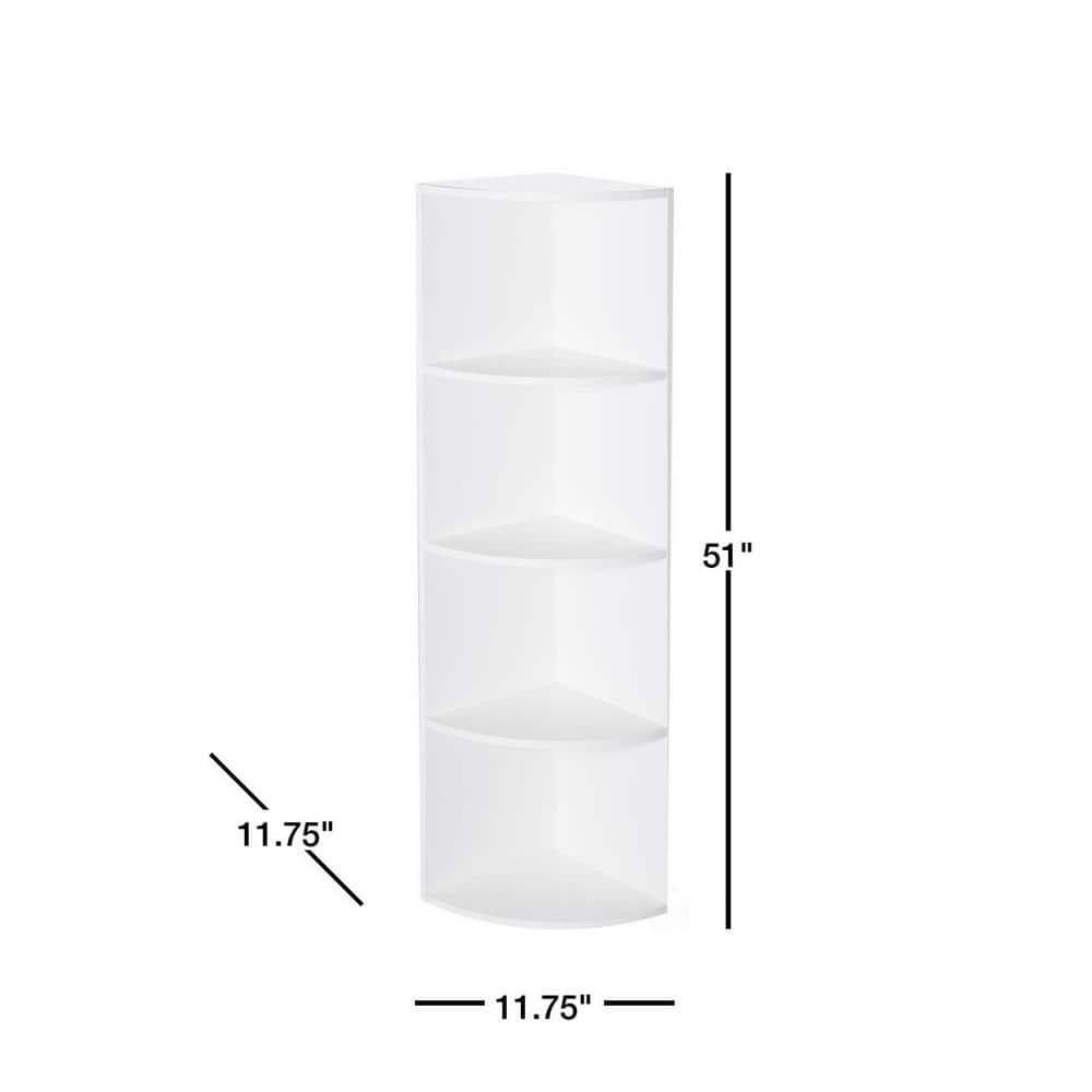 Basicwise Durable 4-Tier Wooden Corner Bookshelf, Perfect for Tiny Home, Office Space, Shelves for Bedroom, Classroom, & Library Shelving Needs, White