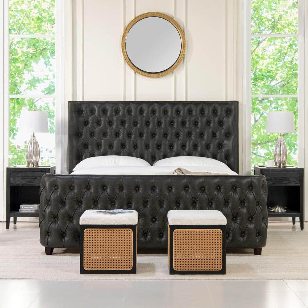 Brooklyn King-Size Luxe Wood Frame Upholstered Bed with Tufted Nailhead Trim