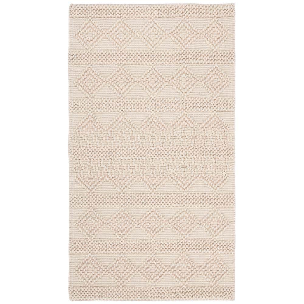 Natura Hand Woven Wool/Cotton Geometric Rug in Ivory