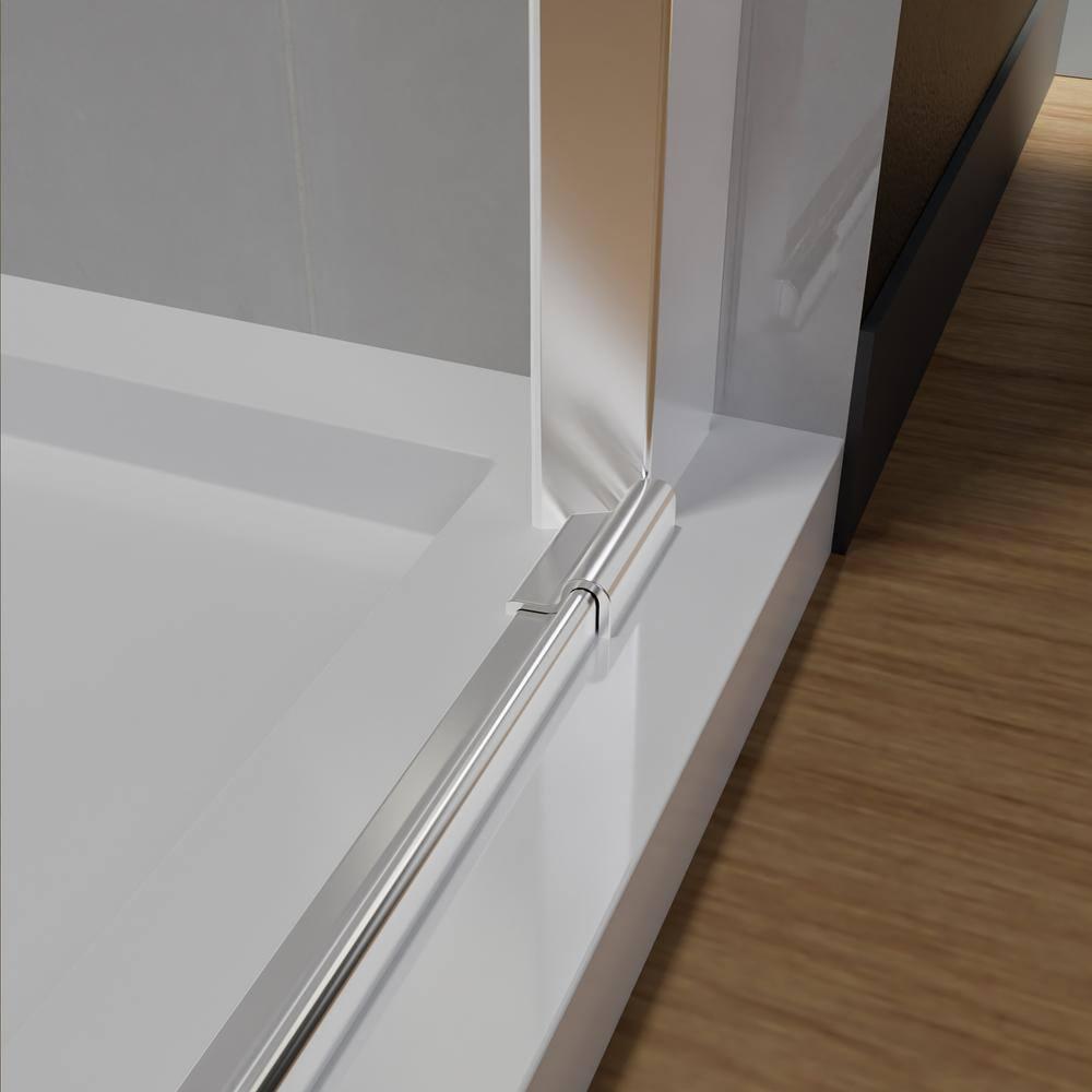 37-3/8 In Semi-Frameless Pivot Shower Door in Chrome With Clear Glass