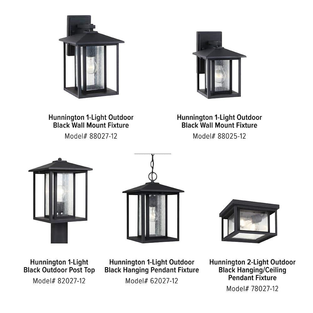Hunnington 14 in. H 1-Light Outdoor Black Wall Lantern Sconce with Clear Seeded Glass Panels