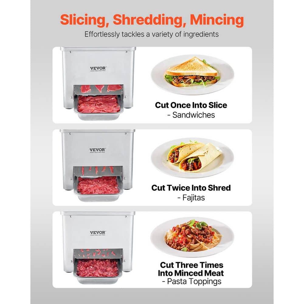 VEVOR Meat Cutter Machine, 550W Meat Slicer, 350 lb/h Commercial Meat Cutting Machine, Stainless Steel, 2.5-10 mm Thickness, Electric Food Cutting Slicer for Home Kitchen, Restaurant, Supermarket