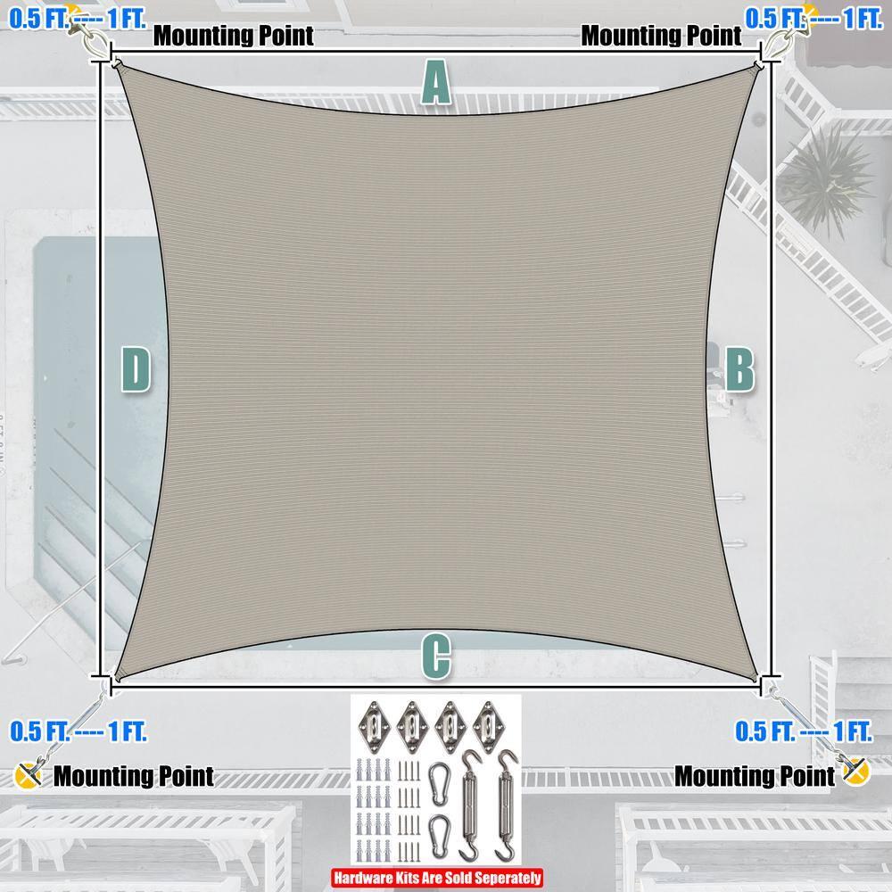 Amgo 12' x 20' Grey Rectangle Sun Shade Sail Canopy Awning UPF50+ AGTAPR1220, 95% UV Blockage, Water & Air Permeable, Commercial and Residential, 3 Years Warranty (We Make Custom Size)