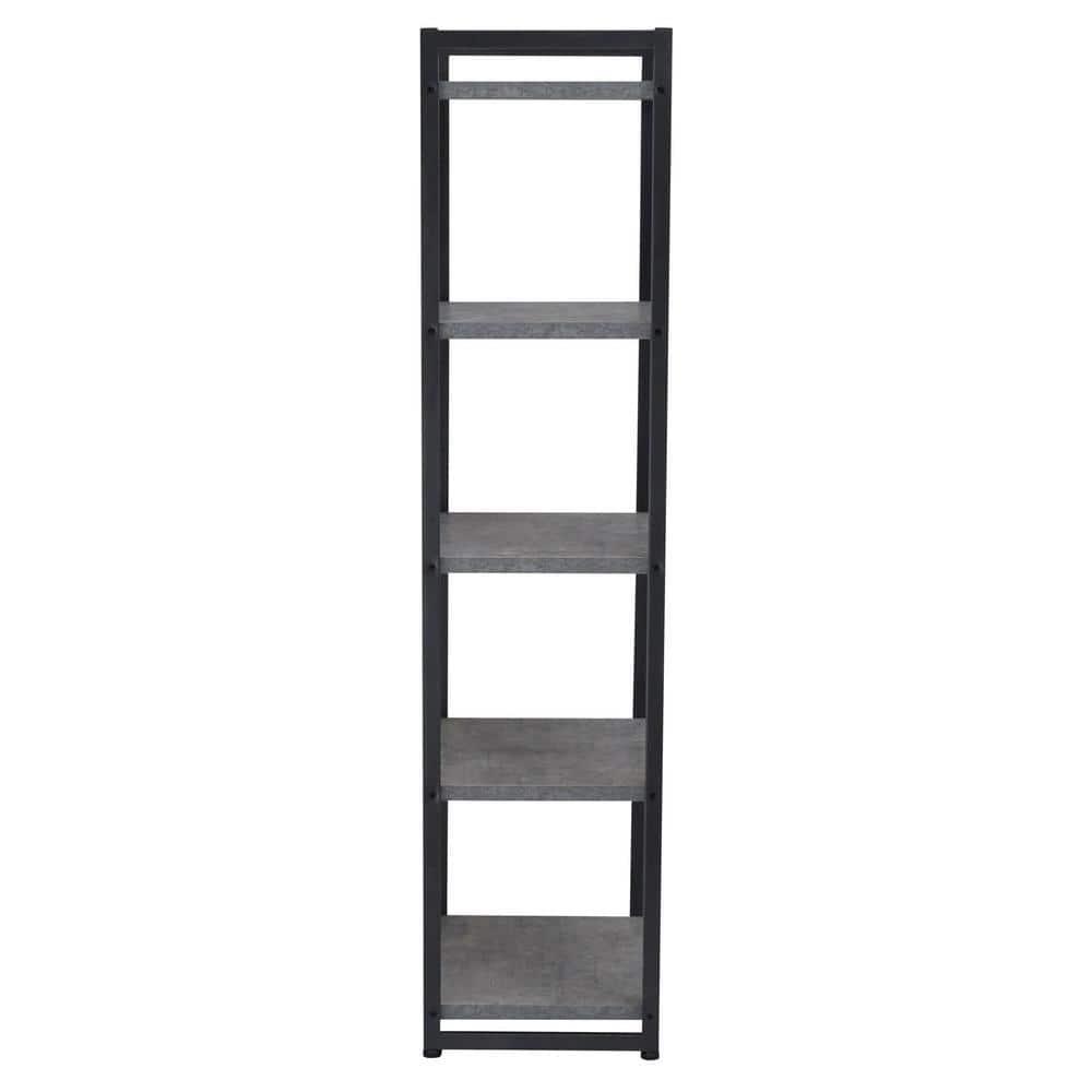 Household Essentials 59.1" Jamestown Narrow 5 Shelf Bookshelf Slate Gray: Metal Frame, Adult Assembly Required