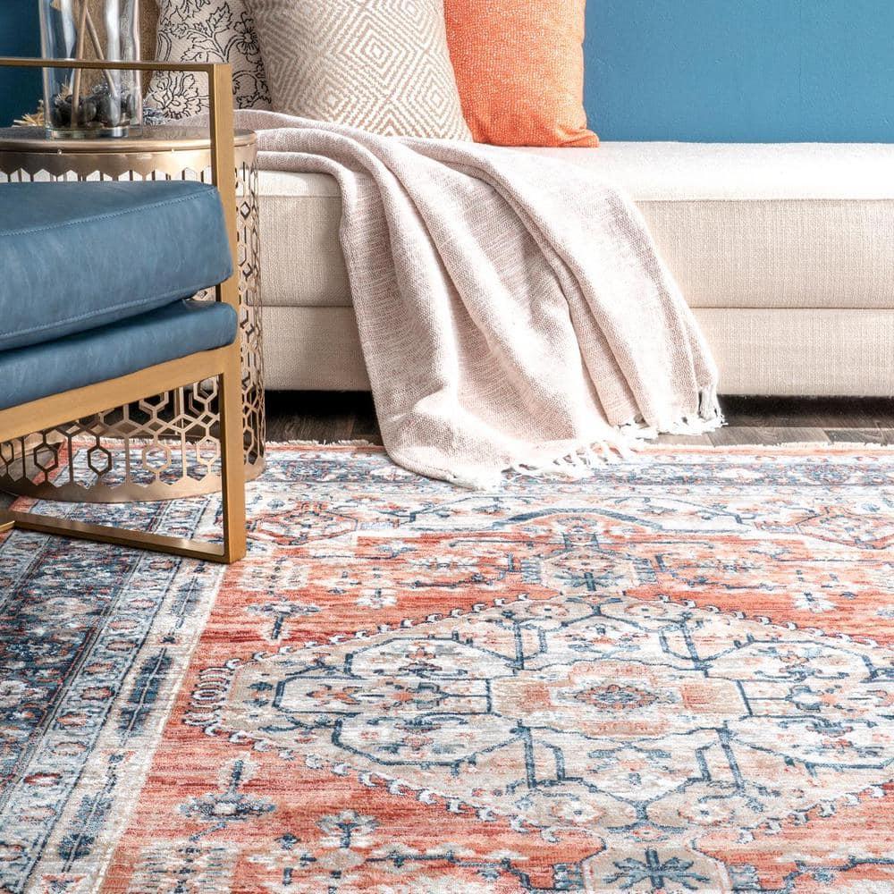 Nuloom Zara Medallion 2x6 Runner Indoor Area Rug for Living Room Bedroom Dining Room Entryway Hallway Kitchen, Rust/Blue
