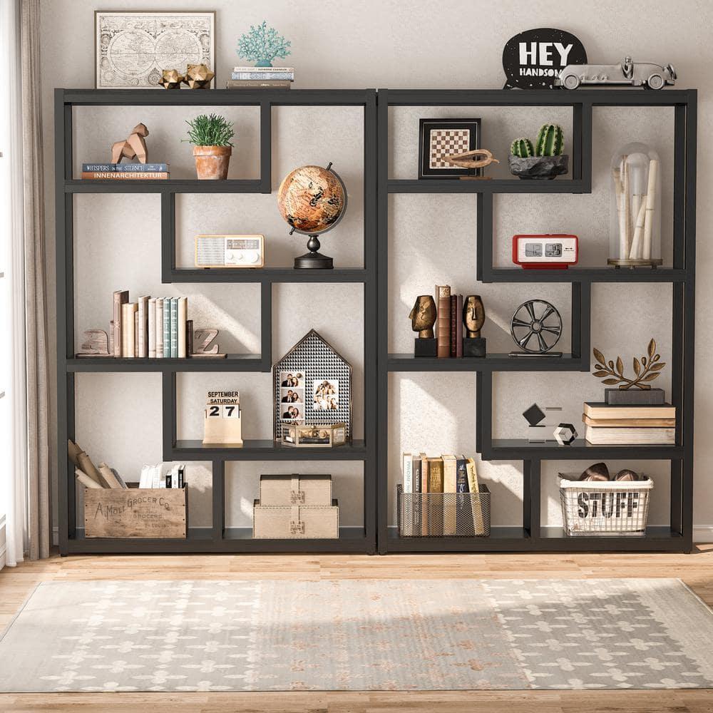 Hommoo 6-Tier Bookshelf, 69" Industrial Bookcase with Staggered Shelves Black