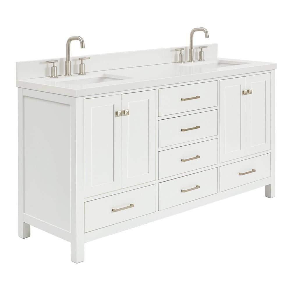Ariel A067dwqrvo Cambridge 67" Free Standing Double Rectangular Basin Vanity Set - White