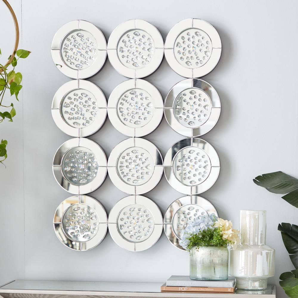 DecMode 39" x 29" Silver Wall Mirror with Floating Crystals