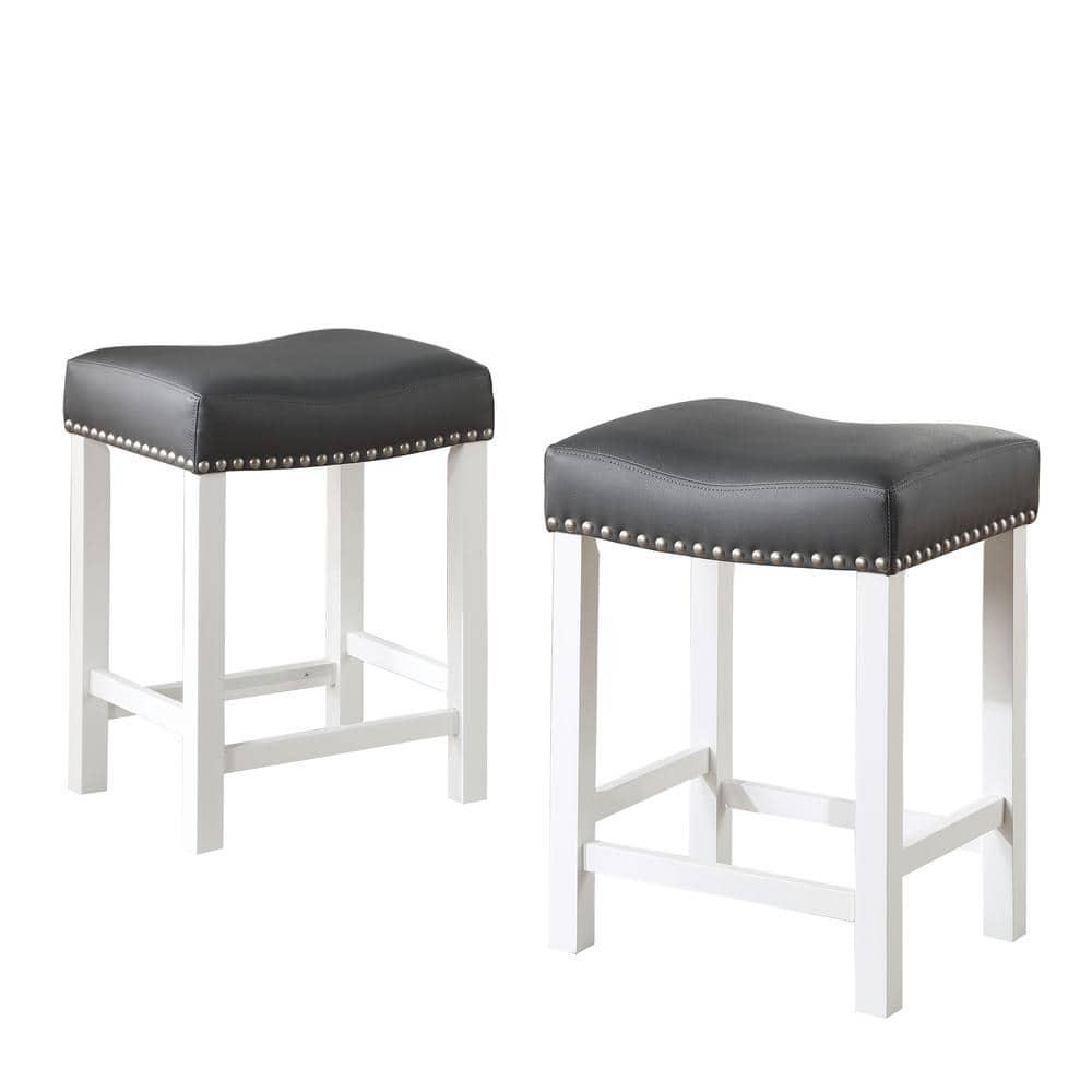 Set of 2 Zermatt Counter Height Barstools Seat White/Black - Steve Silver Co.: Upholstered, Wood Frame, Armless & Backless