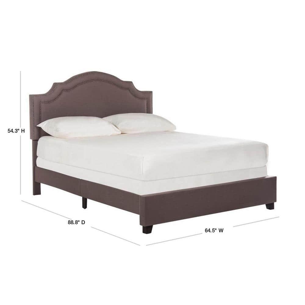 SAFAVIEH Theron Modern Elegant Upholstered Bed Frame with Nail Heads, Queen, Dark Taupe