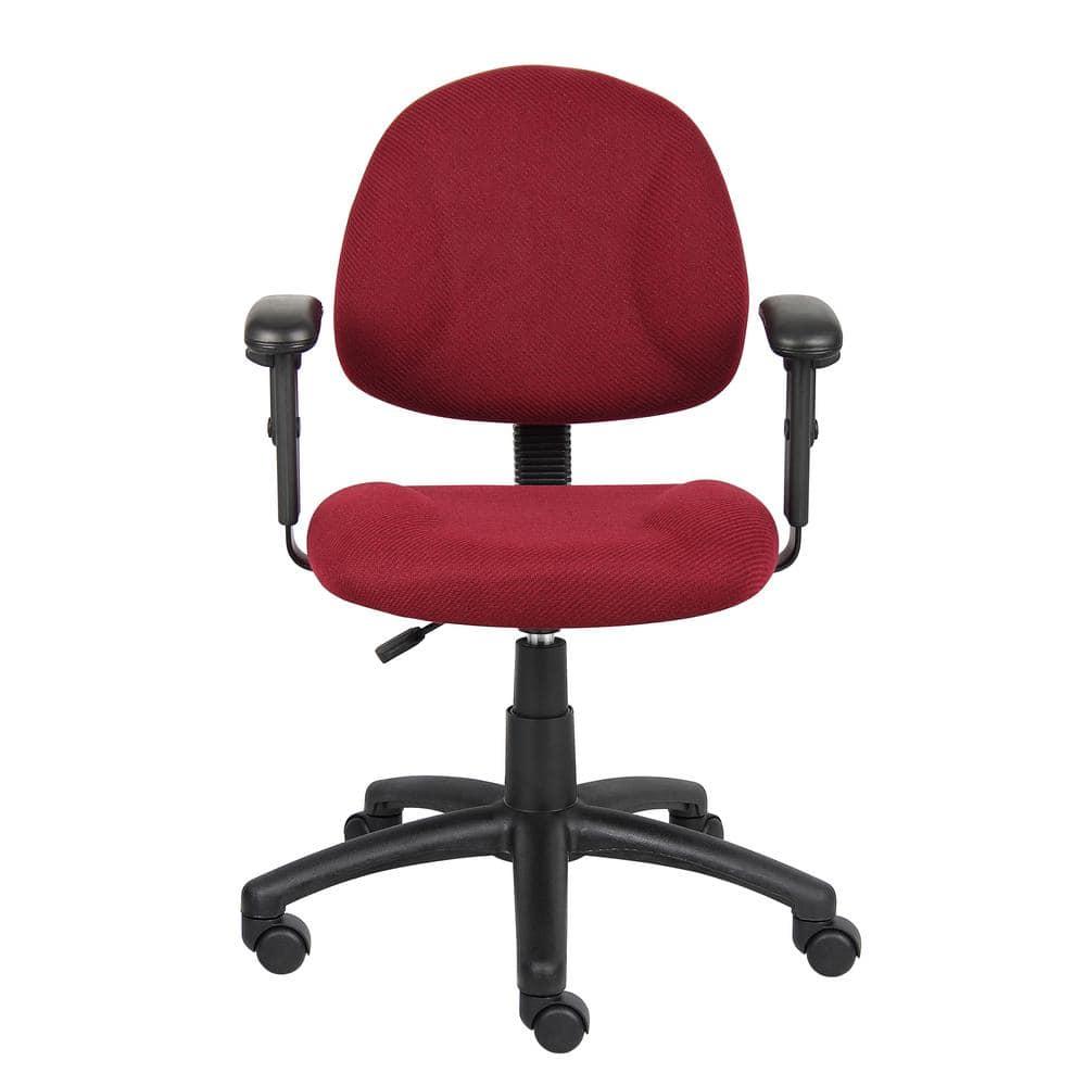 Deluxe Posture Chair with Adjustable Arms Burgundy - Boss Office Products: Ergonomic Swivel, Lumbar Support, Metal Frame