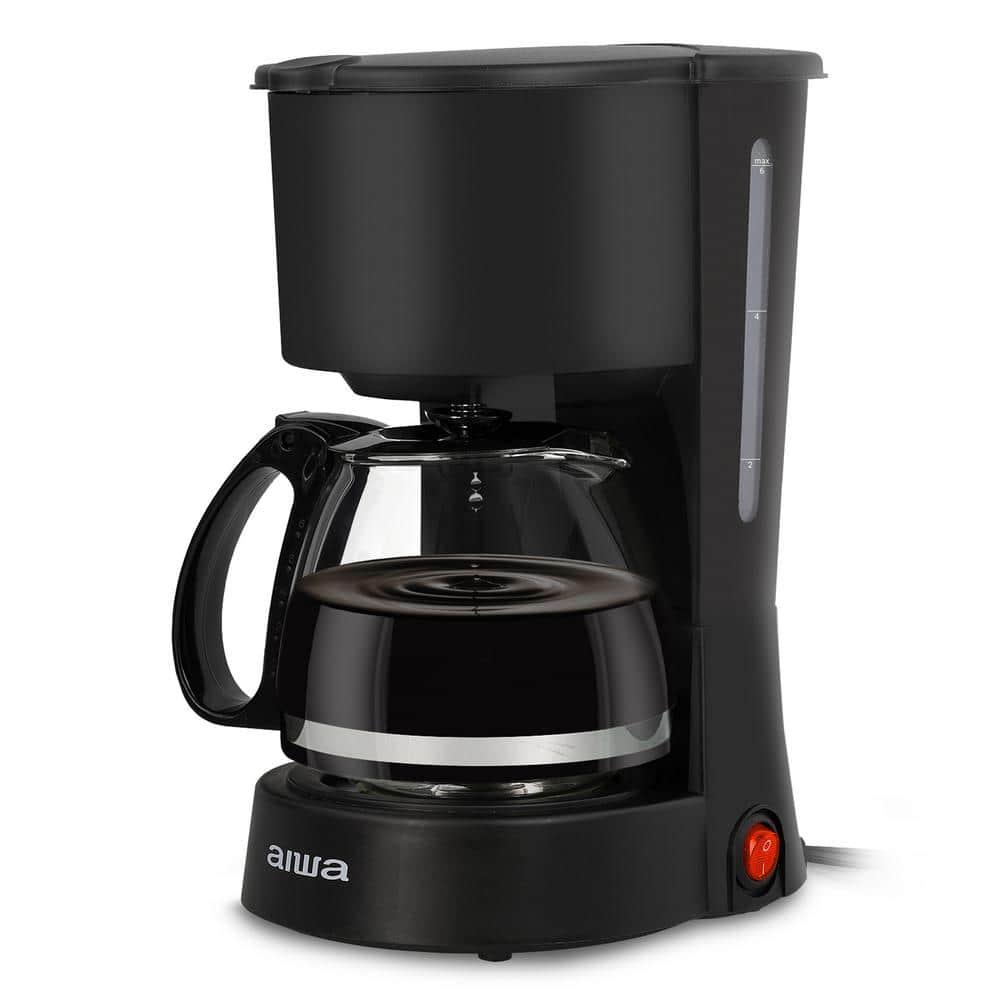Aiwa 6-Cup Compact Coffee Maker Machine with 22-oz Carafe Coffee Pot and Reusable Filter, Black