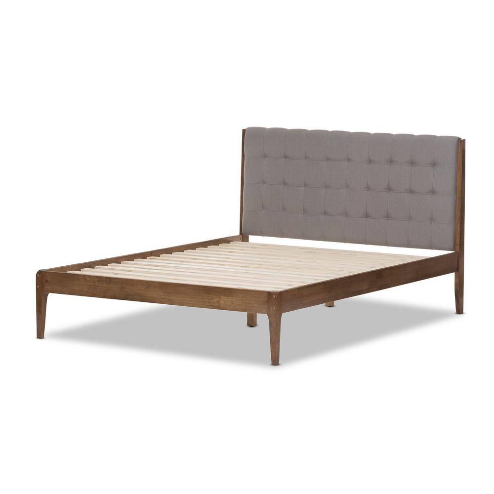 Baxton Studio Clifford Mid-Century Platform Bed, Full, Brown/Gray