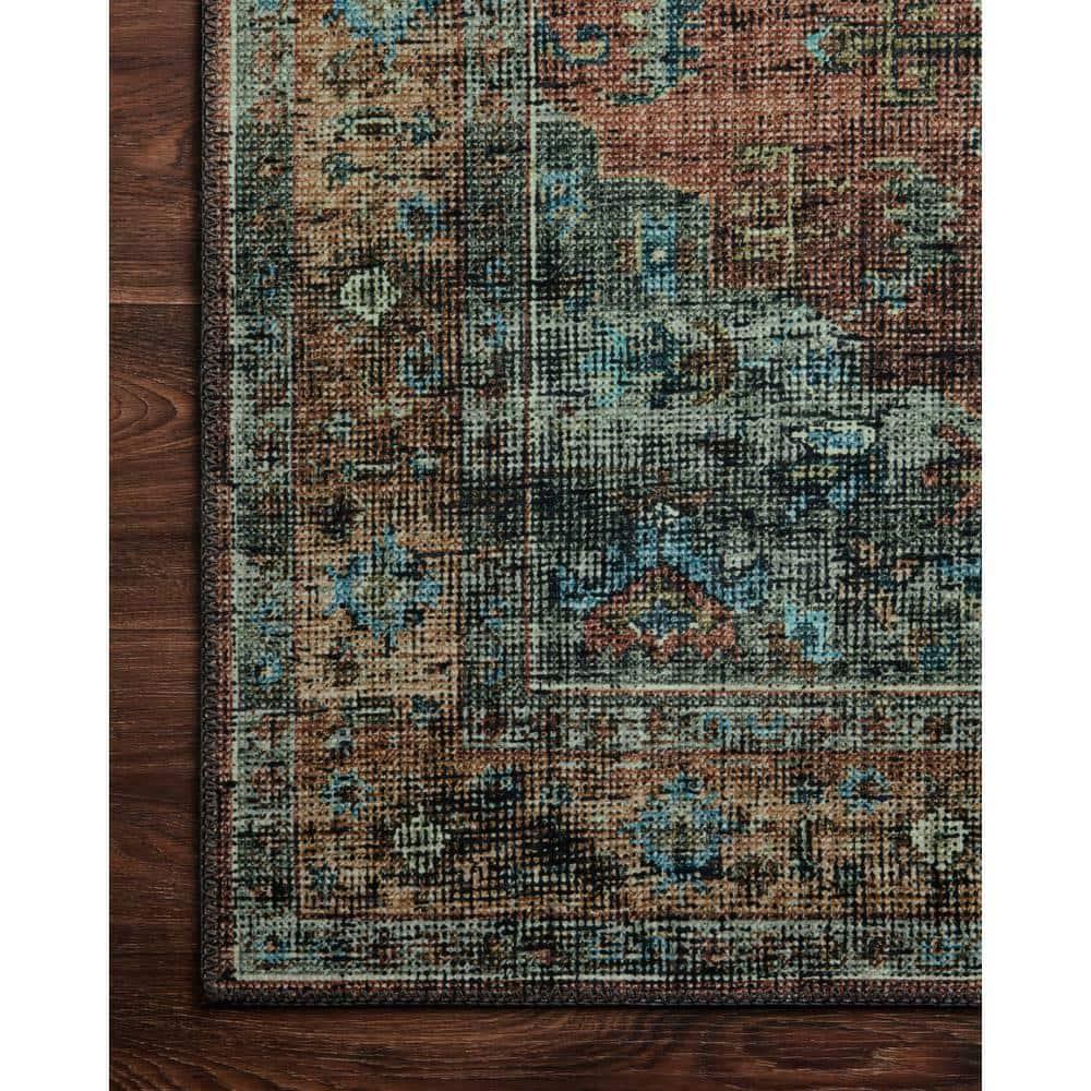 Skye Terracotta/Sky 8 ft. x 8 ft. Round Printed Distressed Oriental Area Rug