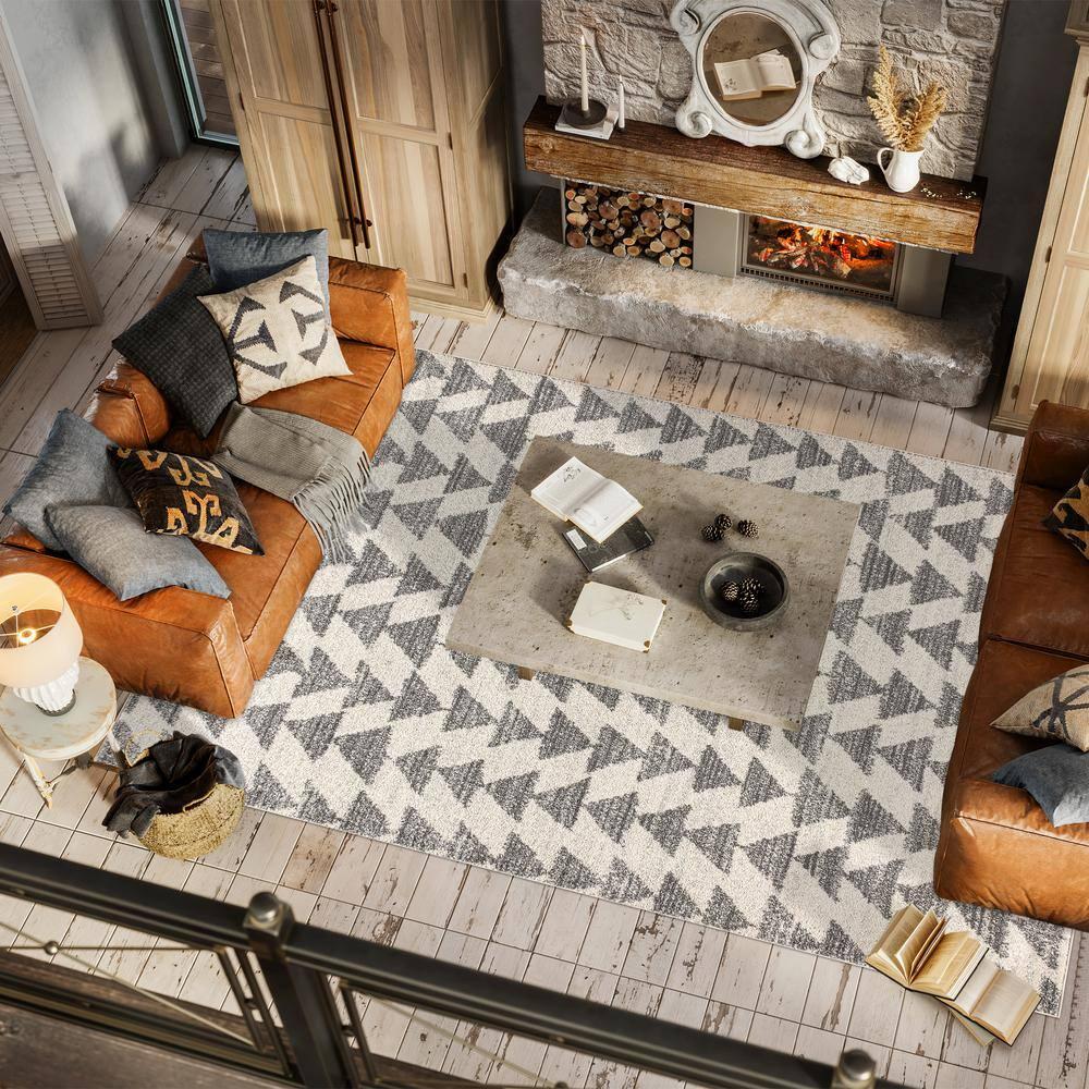 8'x10' Aisha Moroccan Triangle Geometric  Area Rug, Cream/Gray - JONATHAN Y