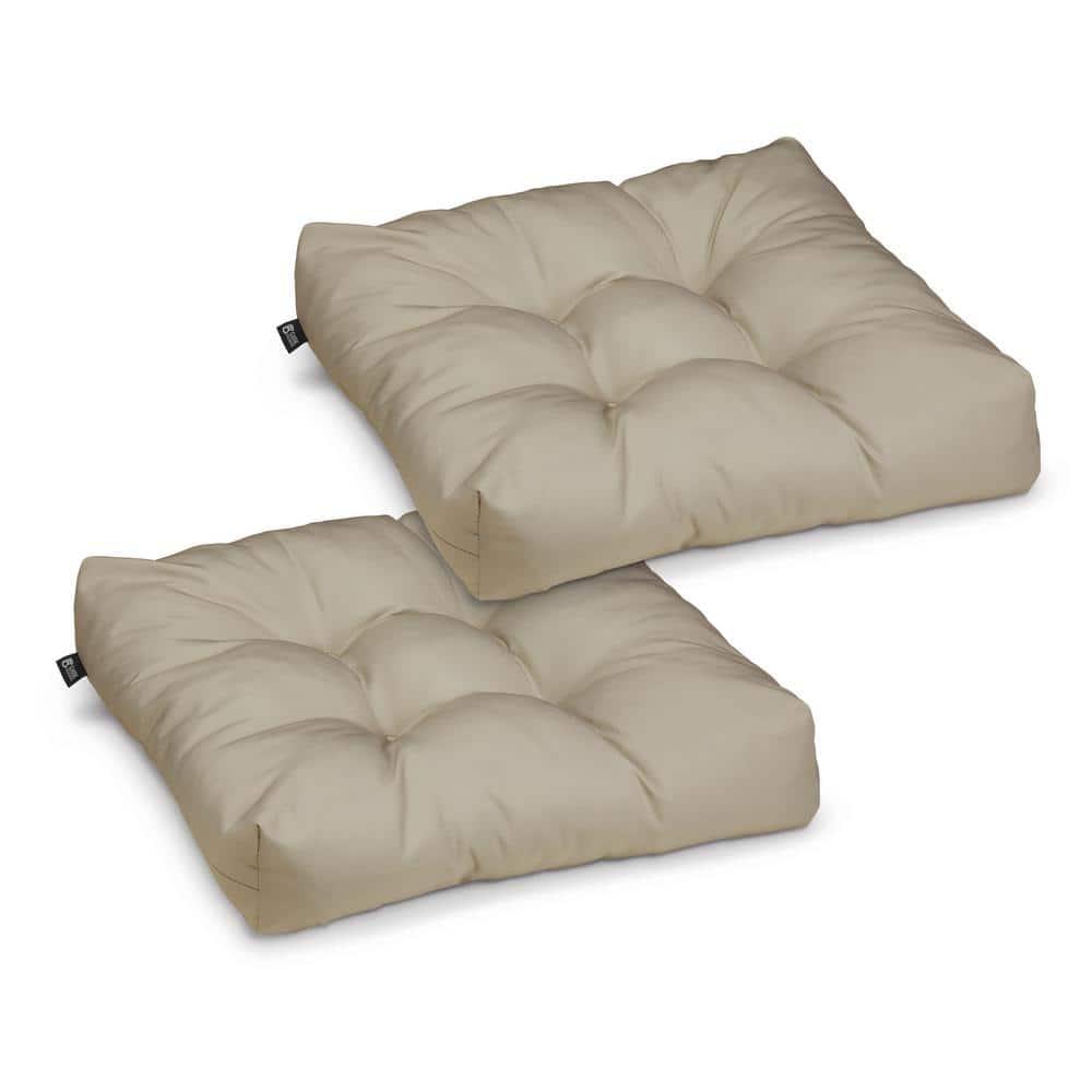 19"x19" 2pc Outdoor Seat Cushion Set Khaki - Classic Accessories: Water-Resistant, Tufted, Hand Washable