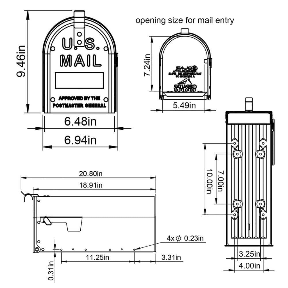 Medium White Aluminum Post Mount Mailbox