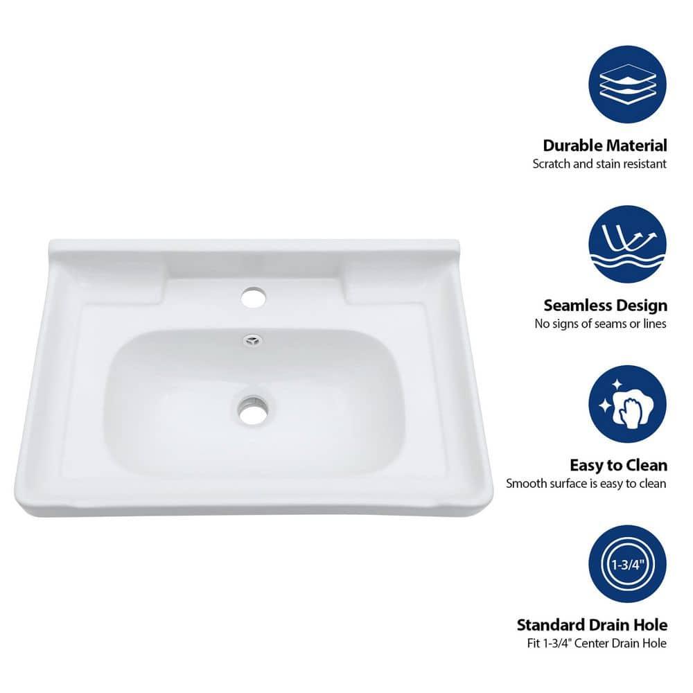 Lordear 23.75" L x 15.75" W Wall Mounted Bathroom Sink with Towel Rack White Ceramic Bathroom Wall Hung Sink LBS2315GP