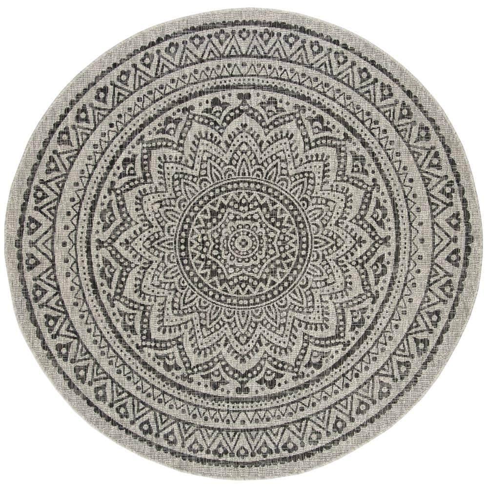 Courtyard CY8734 Power Loomed Indoor and Outdoor Area Rug - Light Grey/Black - 6'7" Round - Safavieh