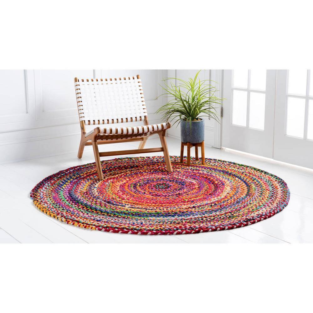 Unique Loom Braided Chindi Collection Area Rug - Layer (3' 3" Round Multi/Blue)