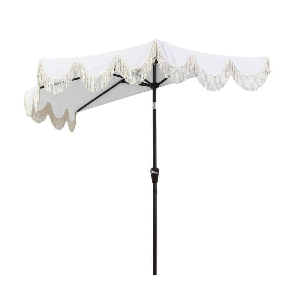 Arlmont & Co. Tasheba 9 ft. Classic Scalloped Fringe Half Market Patio Umbrella with Crank, and UV Protection