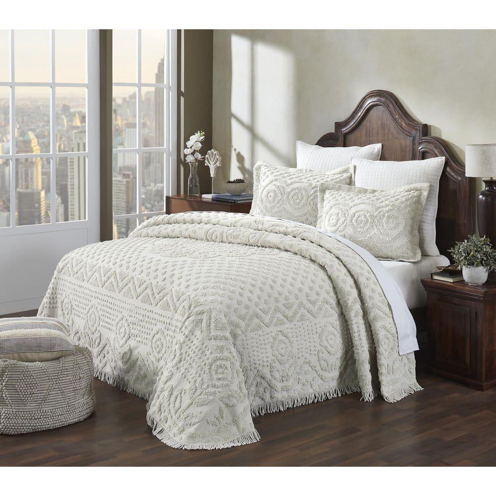 Heirloom Collection in Medillian Design Ivory Cotton Tufted Chenille Bedspread - Better Trends