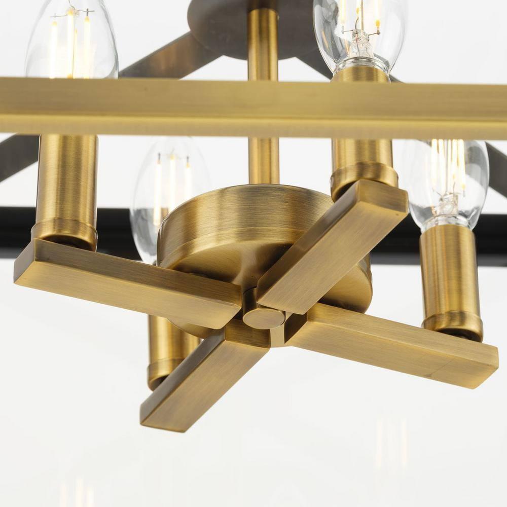 Progress Lighting Hillcrest 4-Light Vintage Brass Semi-Flush Mount with Clear Beveled Glass Panels