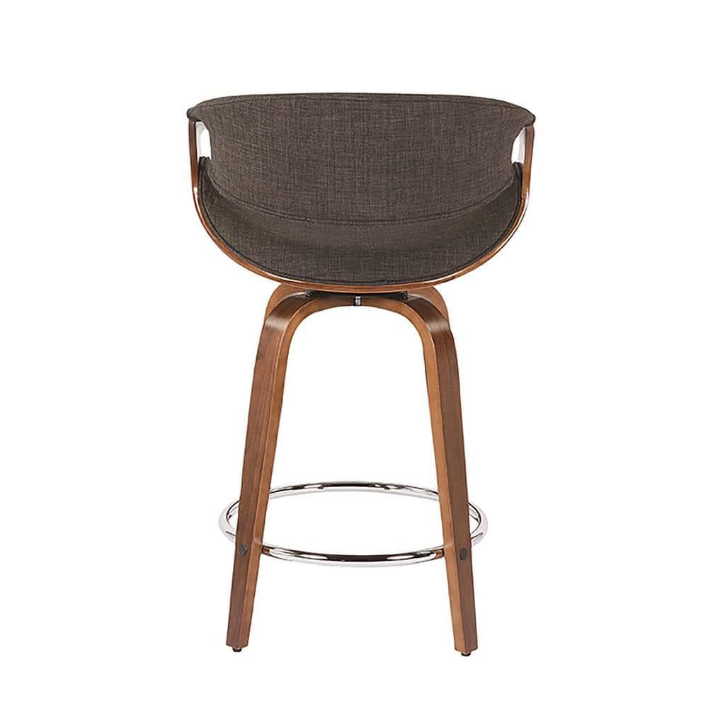 Set of 2 Curvini Upholstered Counter Height Barstools Charcoal/Walnut - LumiSource: Swivel, Chrome-Plated, Wood Legs