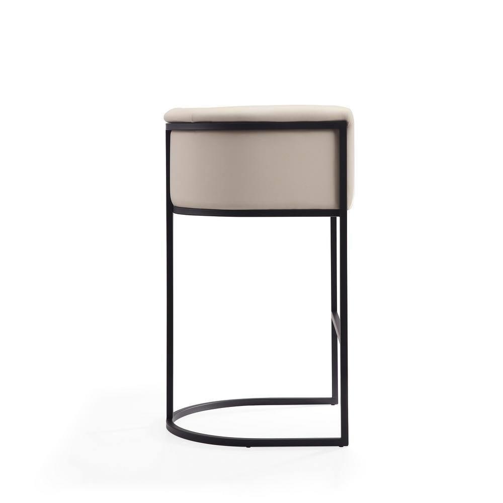 Cosmopolitan Upholstered Metal Barstool Cream - Manhattan Comfort: Midcentury Design, Faux Leather, No Assembly Required